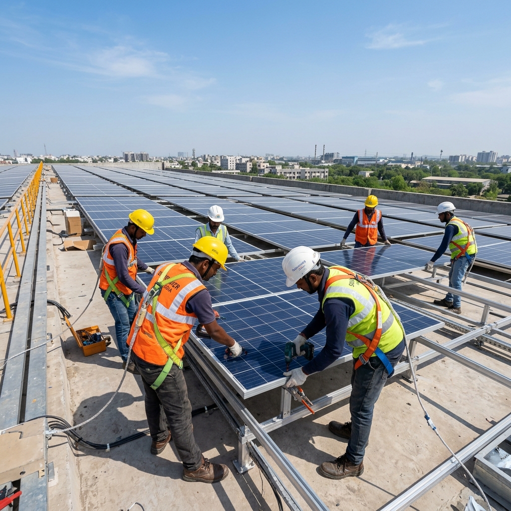 Oxton solar team installing panels